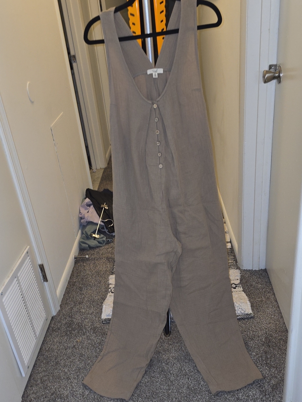 NWOT EASEL Sleeveless Taupe Button-Front Wide-Leg Jumpsuit